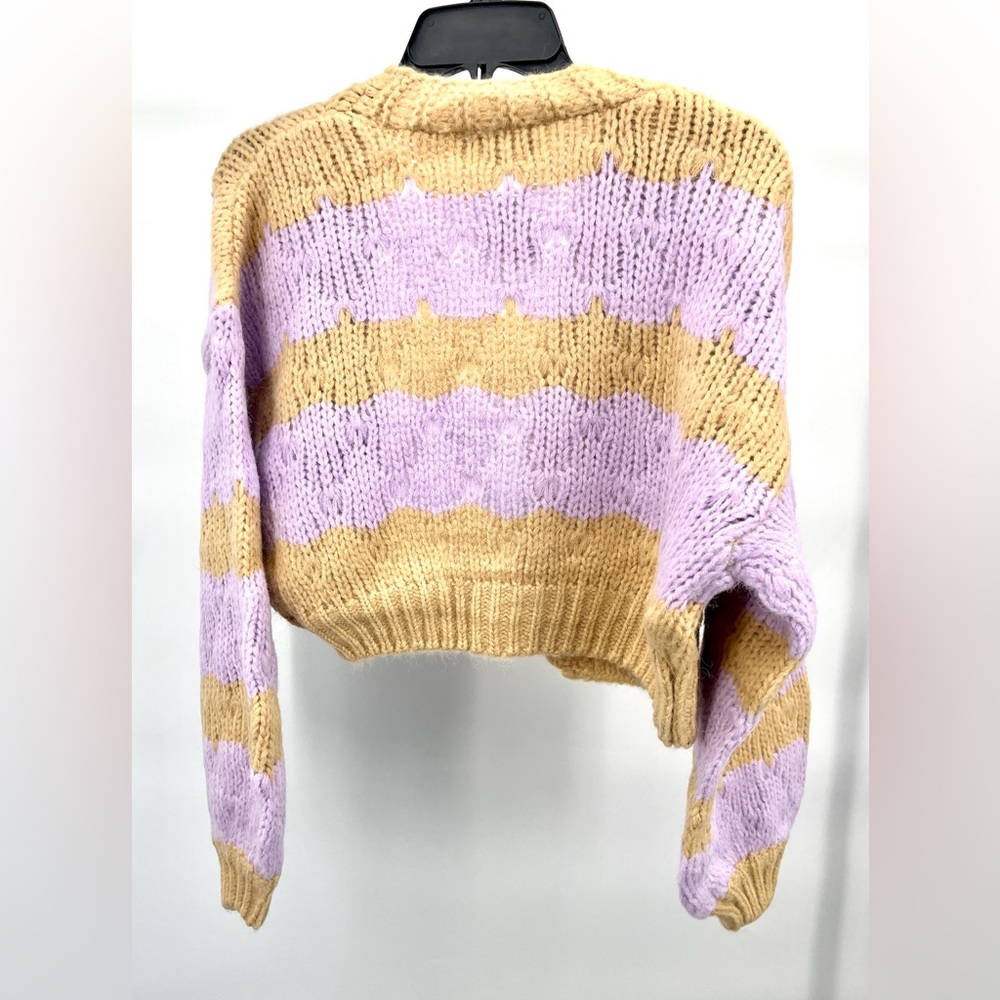 Blue Blush by LALA Two Tone Pastel Purple and Tan Striped Cardigan - Picture 3 of 8